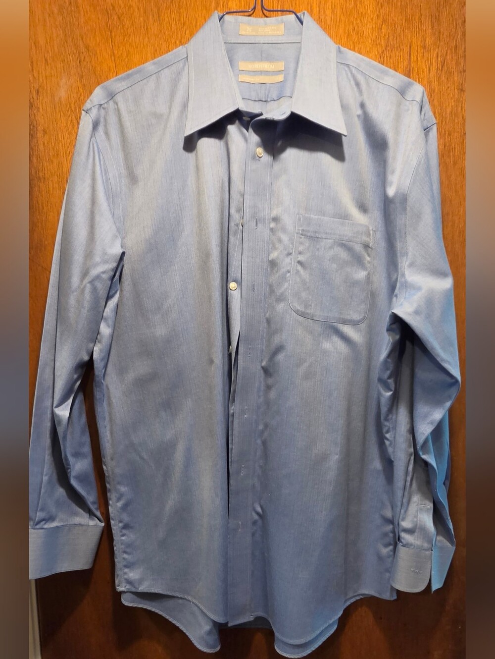 Nordstrom Light Blue Dress Wrinkle Free 100% Cotton Shirt Sz17/35 NWOT - Picture 2 of 5